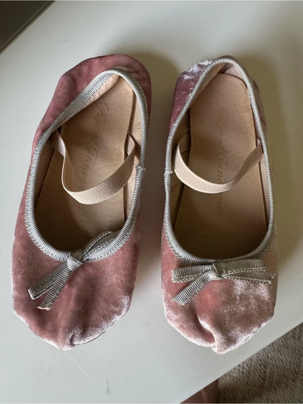 Girls Pink Velvet Ballet Flats with Bow